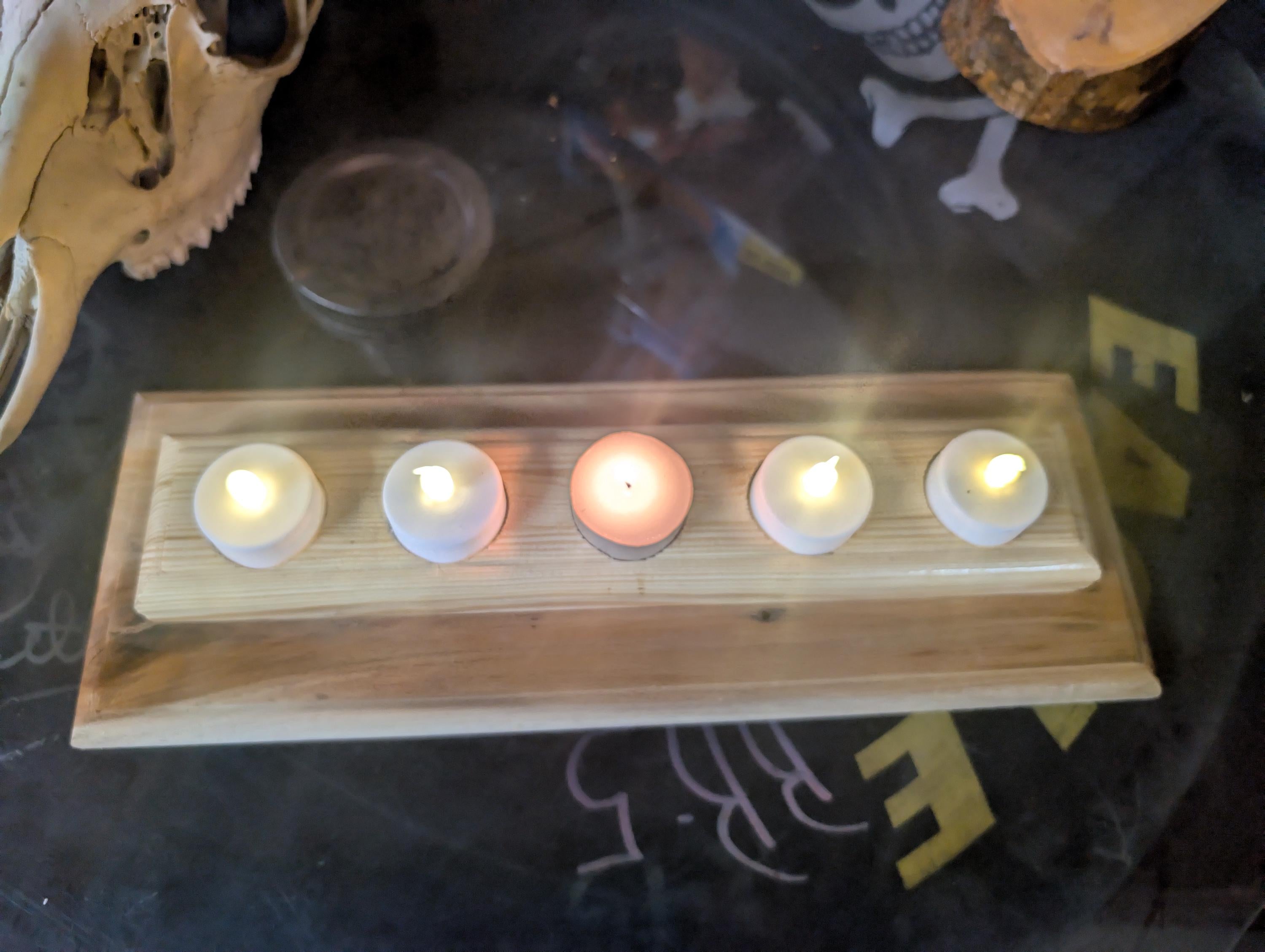 Rustic Hand Crafted Wooden Candle Holder For 5 Candles