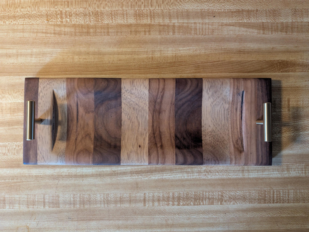 Handcrafted Multi Wood Exotic Wood Serving Tray with Handles. Food Safe.