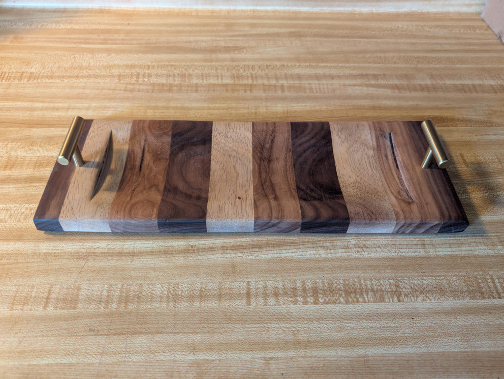 Handcrafted Multi Wood Exotic Wood Serving Tray with Handles. Food Safe.