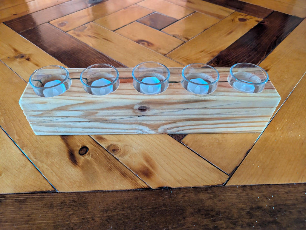 Rustic Hand Crafted Wooden Candle Holder For 5 Candles
