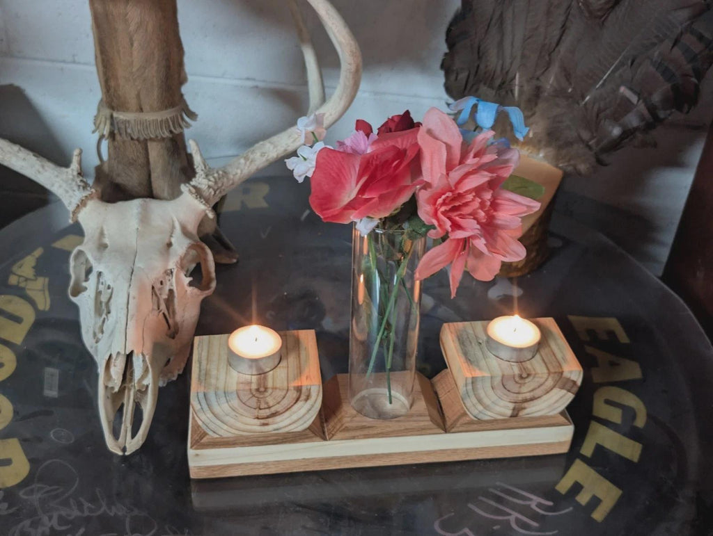 Hand Crafted Rustic Flower And Candle Holder In A Farmhouse Style