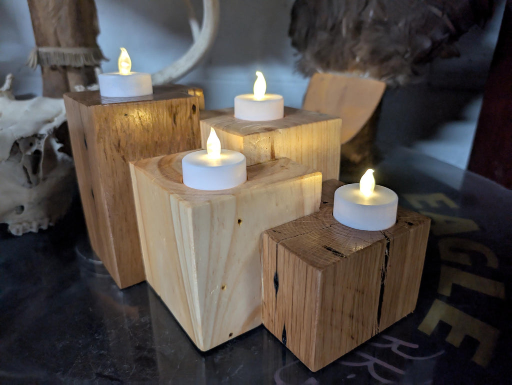 Hand Crafted 4 Tea light Candle Holder  Oak And Poplar