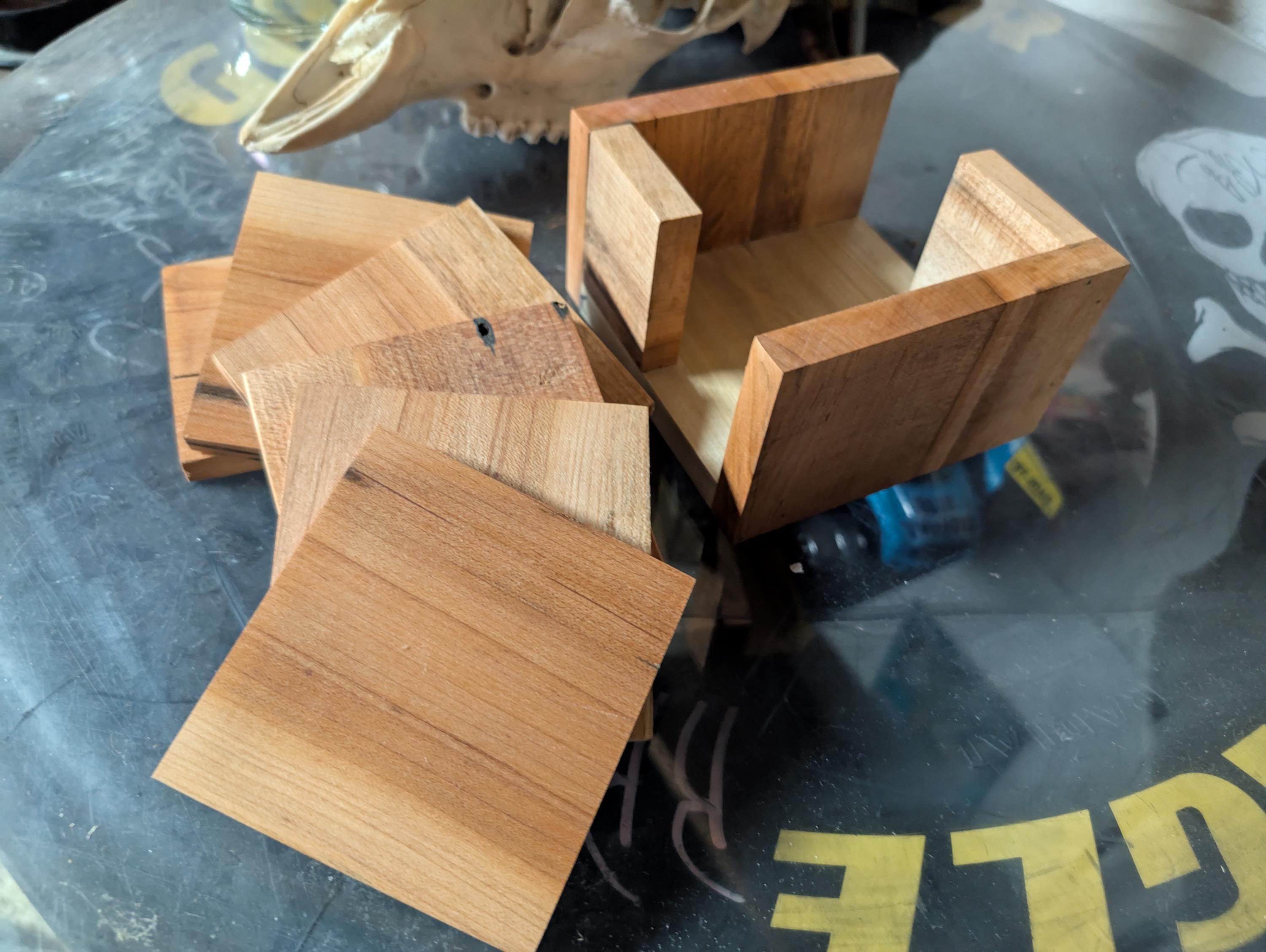 Hand Crafted Oak Coasters Set Of 6 And Holder