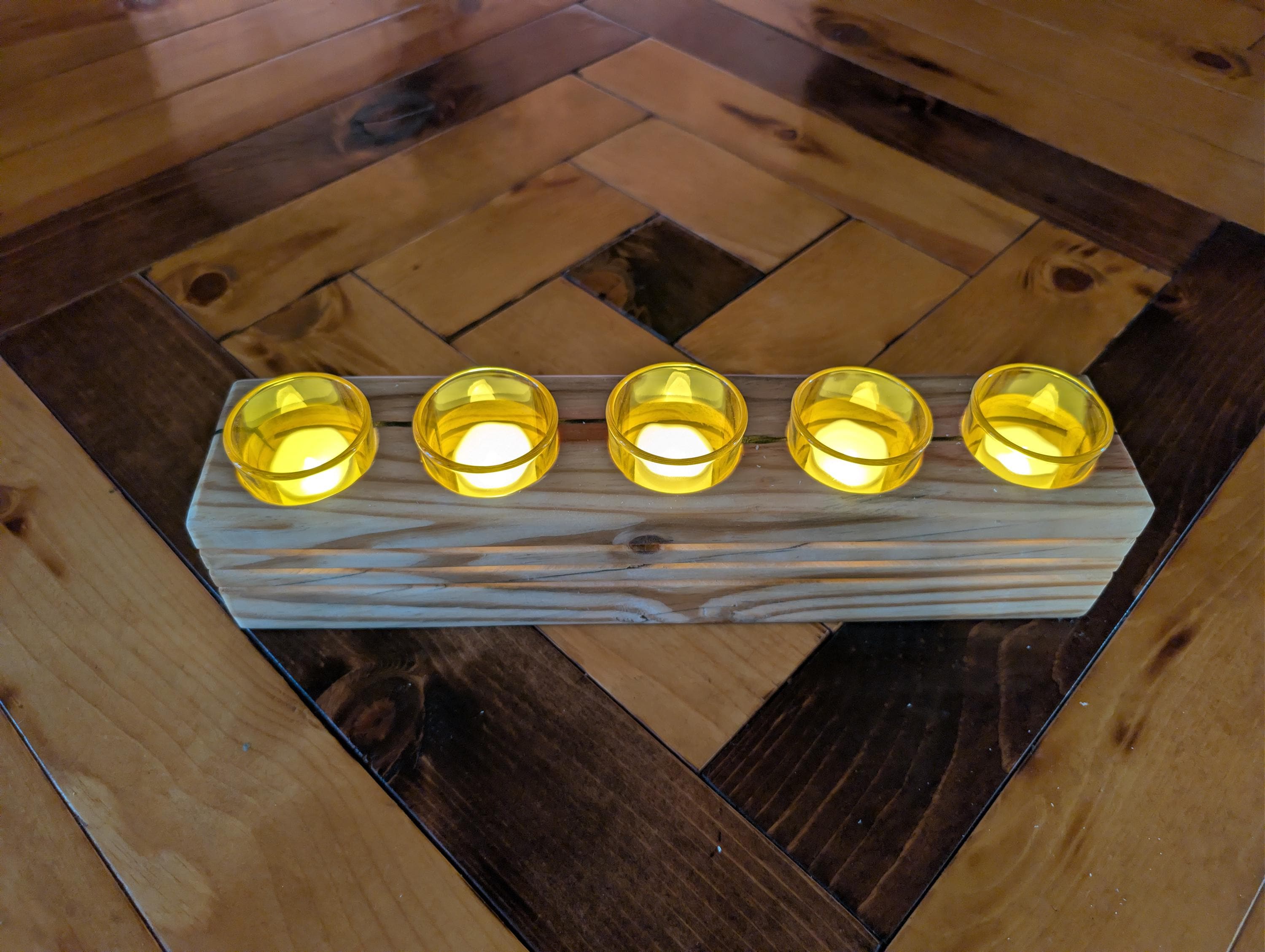 Rustic Hand Crafted Wooden Candle Holder For 5 Candles