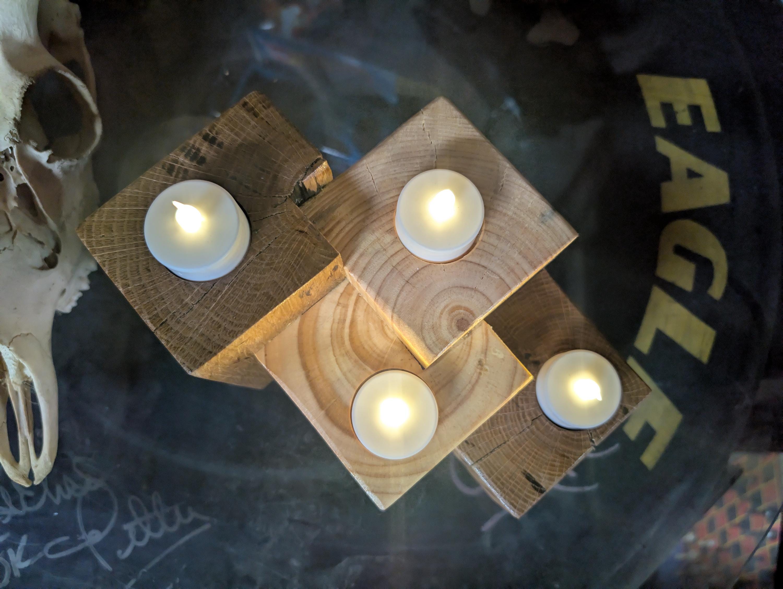 Hand Crafted 4 Tea light Candle Holder  Oak And Poplar