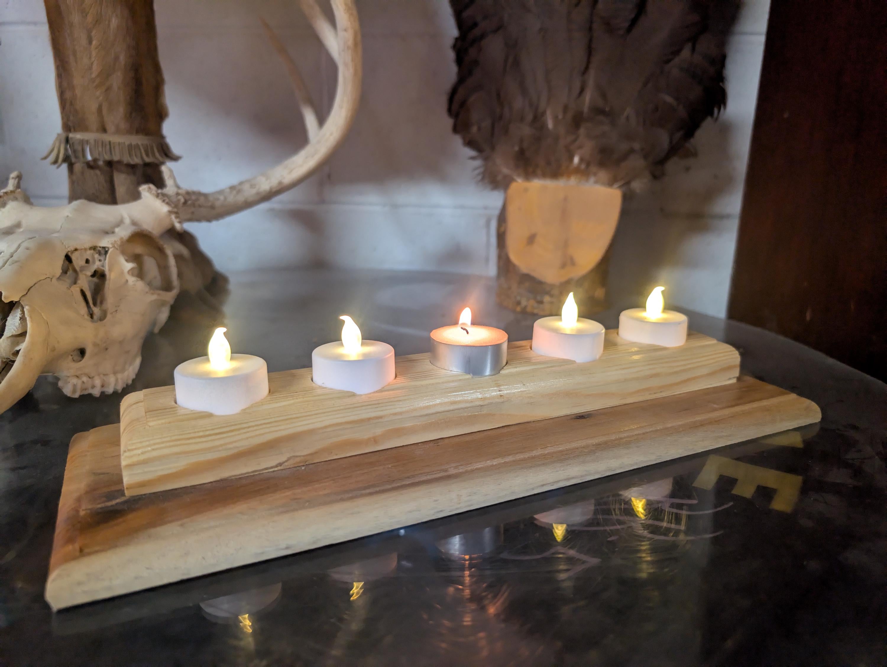 Rustic Hand Crafted Wooden Candle Holder For 5 Candles