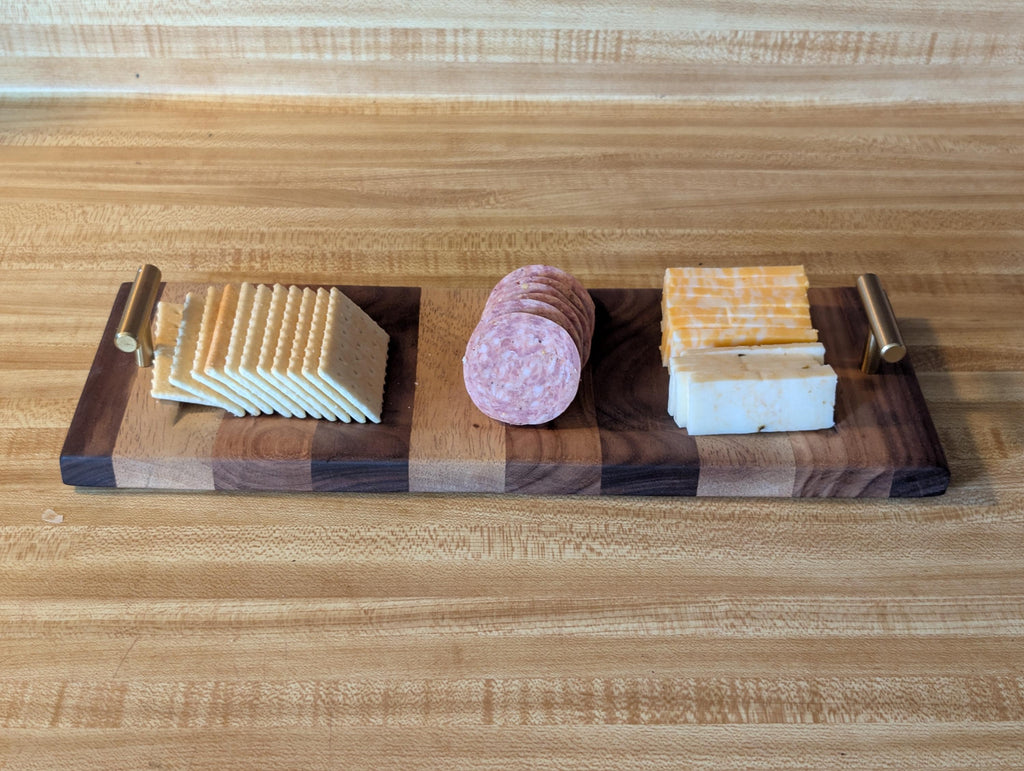 Handcrafted Multi Wood Exotic Wood Serving Tray with Handles. Food Safe.