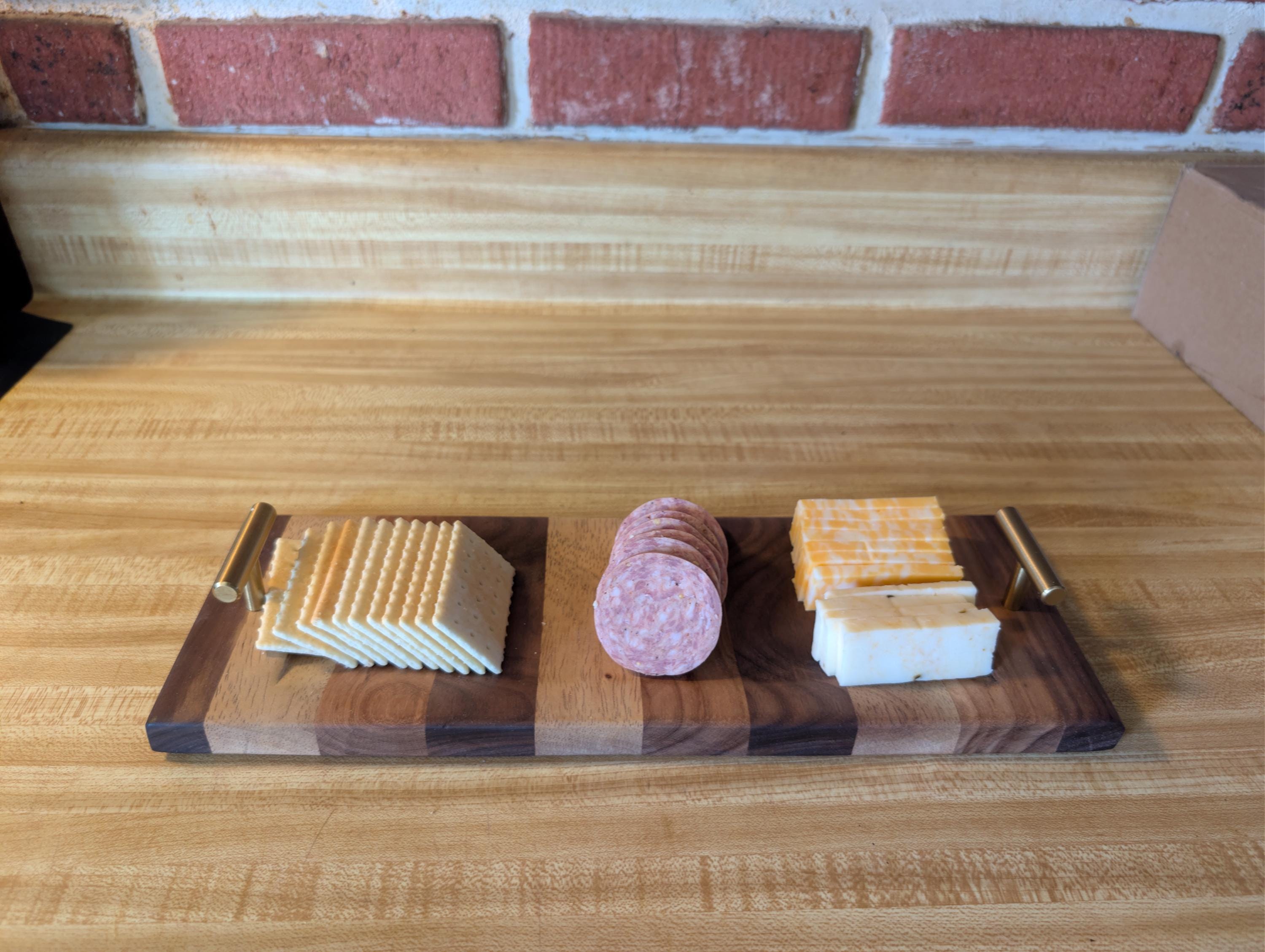 Handcrafted Multi Wood Exotic Wood Serving Tray with Handles. Food Safe.