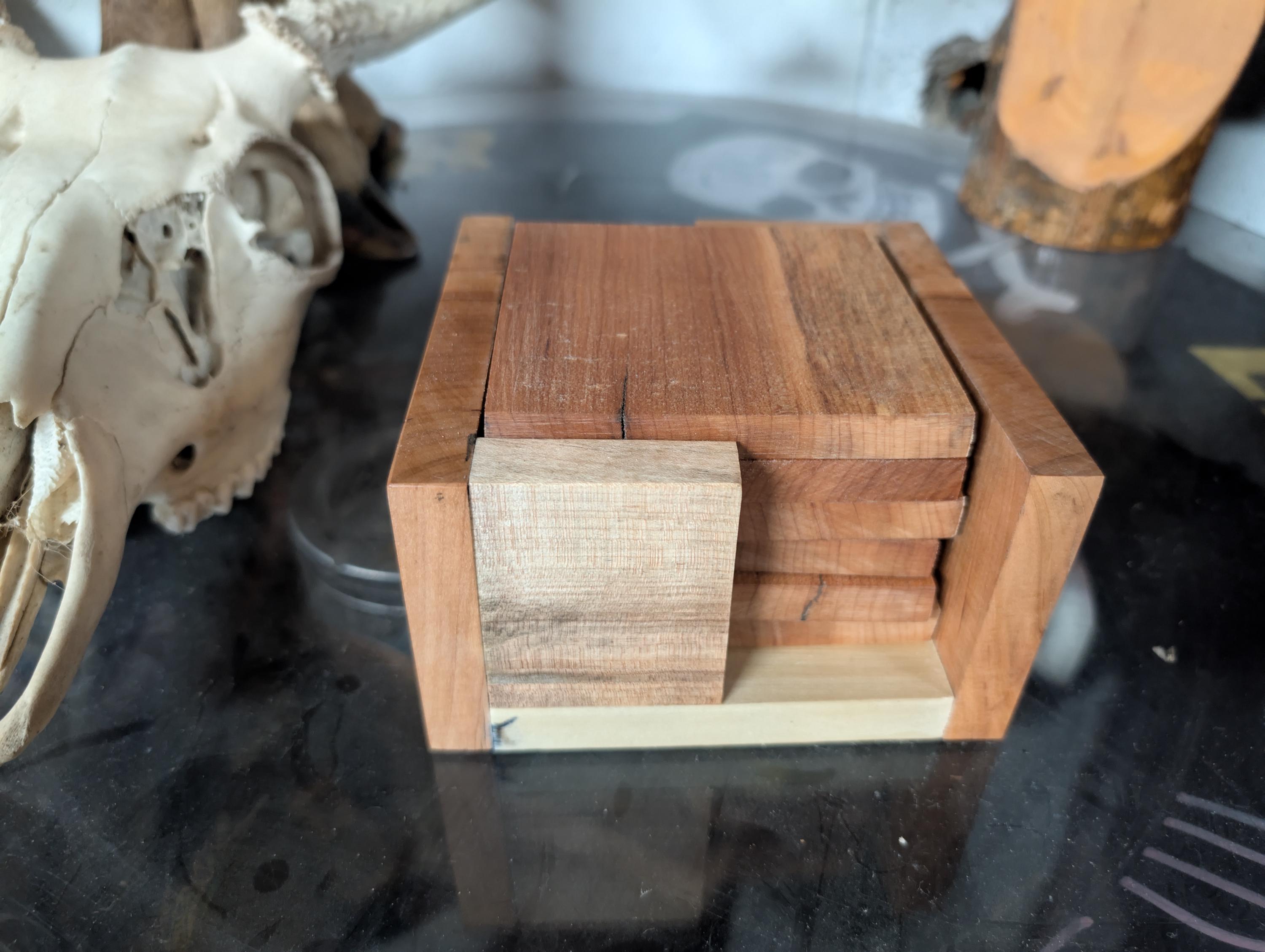 Hand Crafted Oak Coasters Set Of 6 And Holder