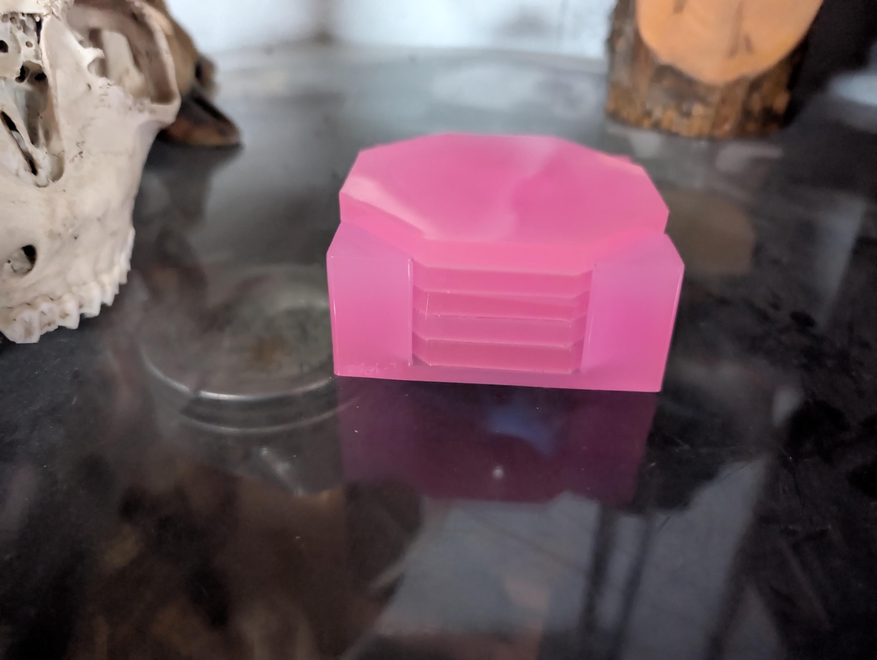 Hand Crafted Resin Coaster octagon Set pink In Color With Matching Holder
