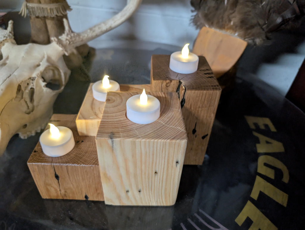 Hand Crafted 4 Tea light Candle Holder  Oak And Poplar