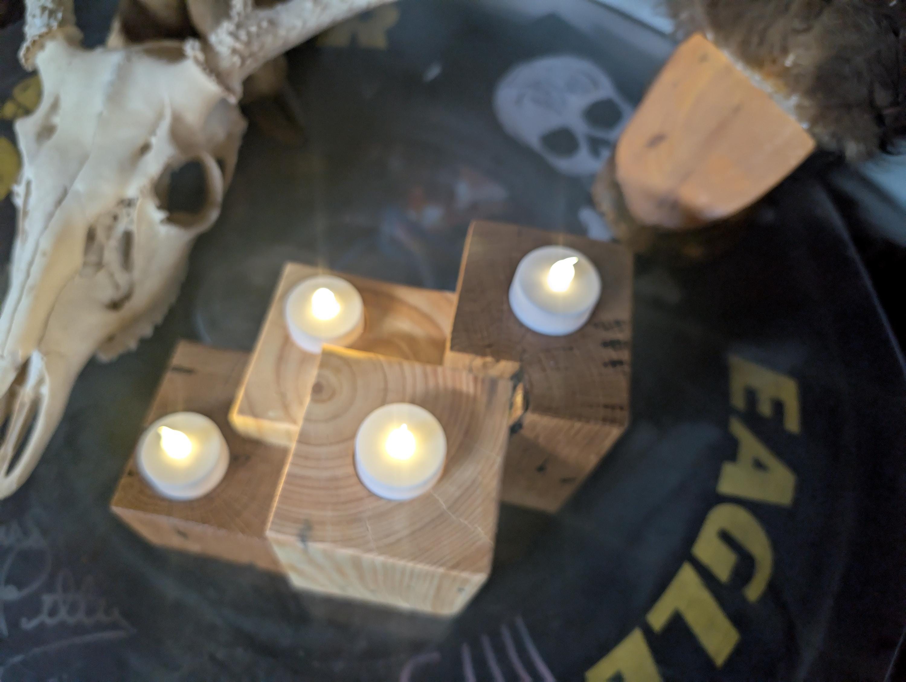 Hand Crafted 4 Tea light Candle Holder  Oak And Poplar