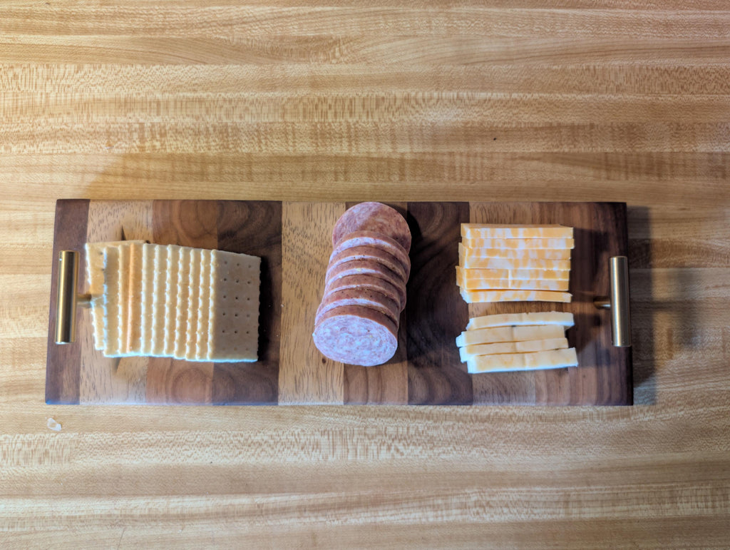 Handcrafted Multi Wood Exotic Wood Serving Tray with Handles. Food Safe.