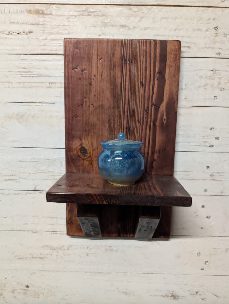Set of rustic farmhouse primitive black cherry wall mounted shelves
