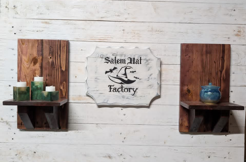 Set of rustic farmhouse primitive black cherry wall mounted shelves