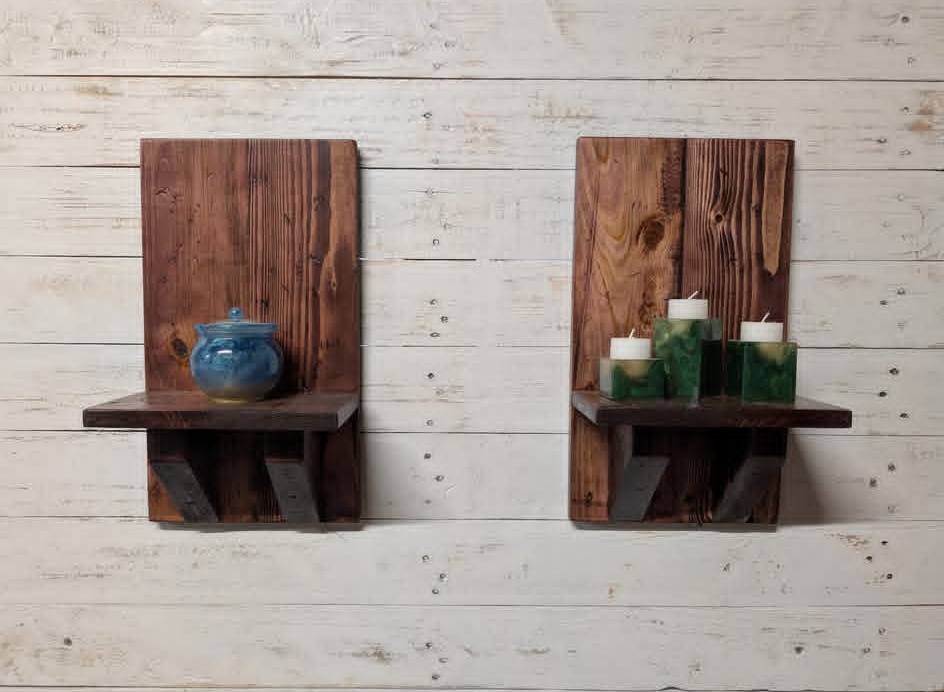 Set of rustic farmhouse primitive black cherry wall mounted shelves