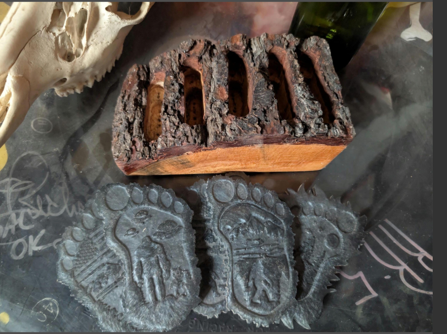 Hand Crafted Resin/epoxy Bigfoot Coaster  Set  with live edge coaster holder