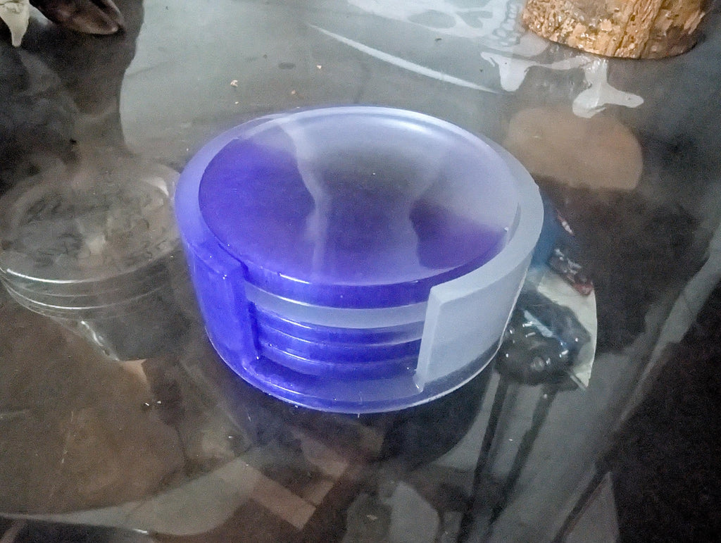Hand Crafted Resin Coaster Set Purple In Color With Matching Holder