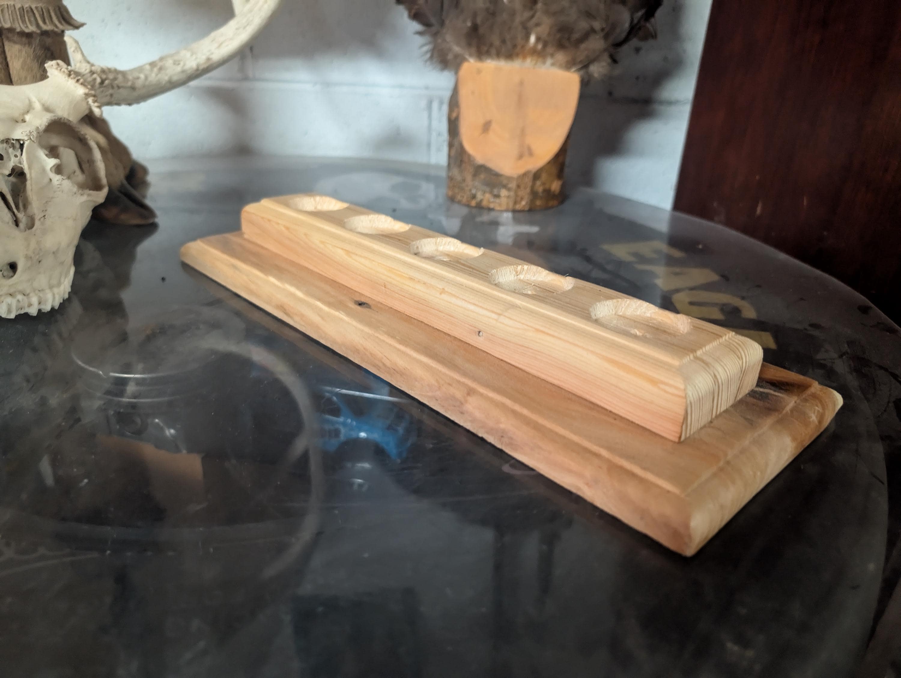 Rustic Hand Crafted Wooden Candle Holder For 5 Candles