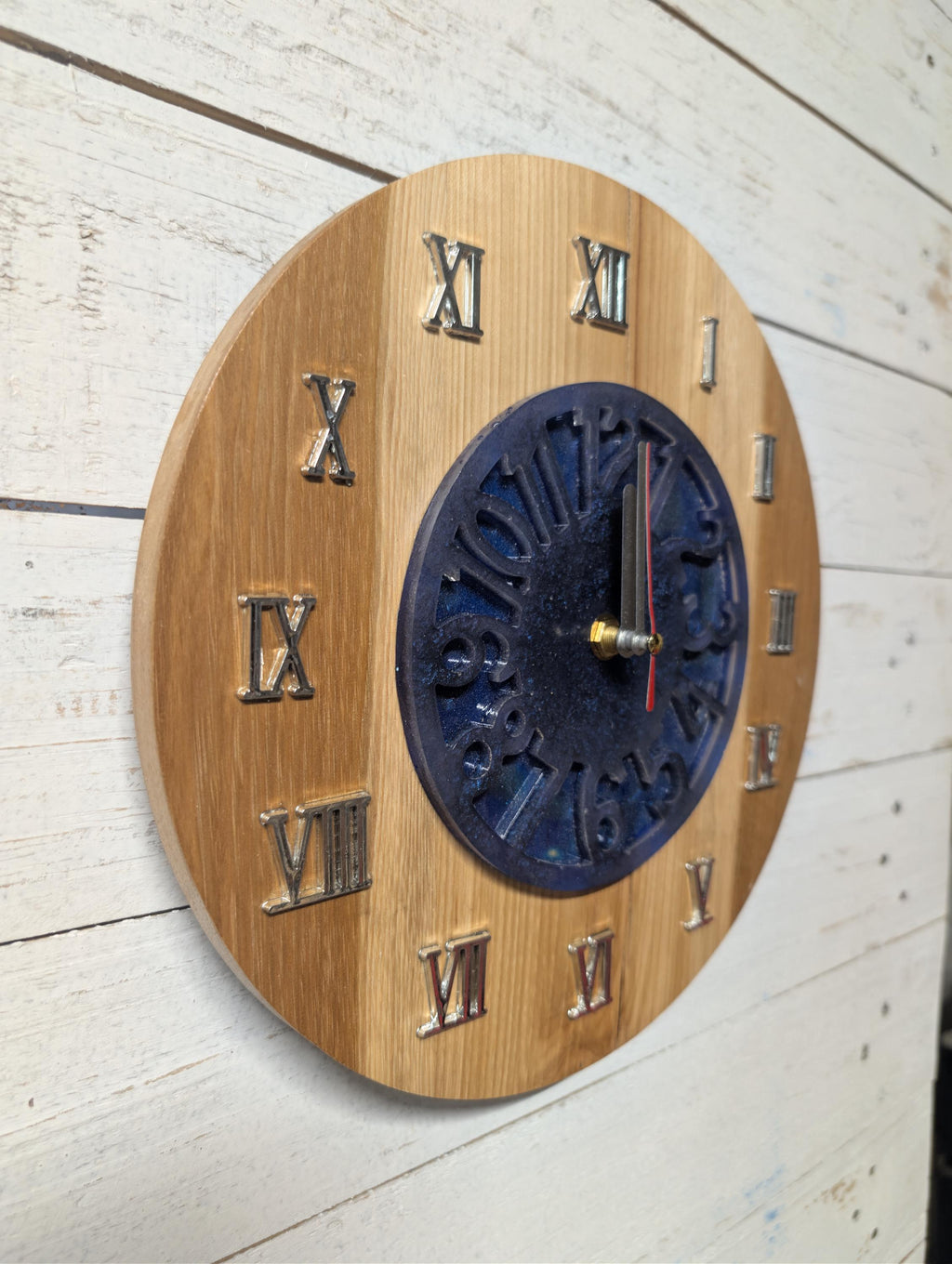hand crafted rustic/modern clock Hickory wood and resin combo