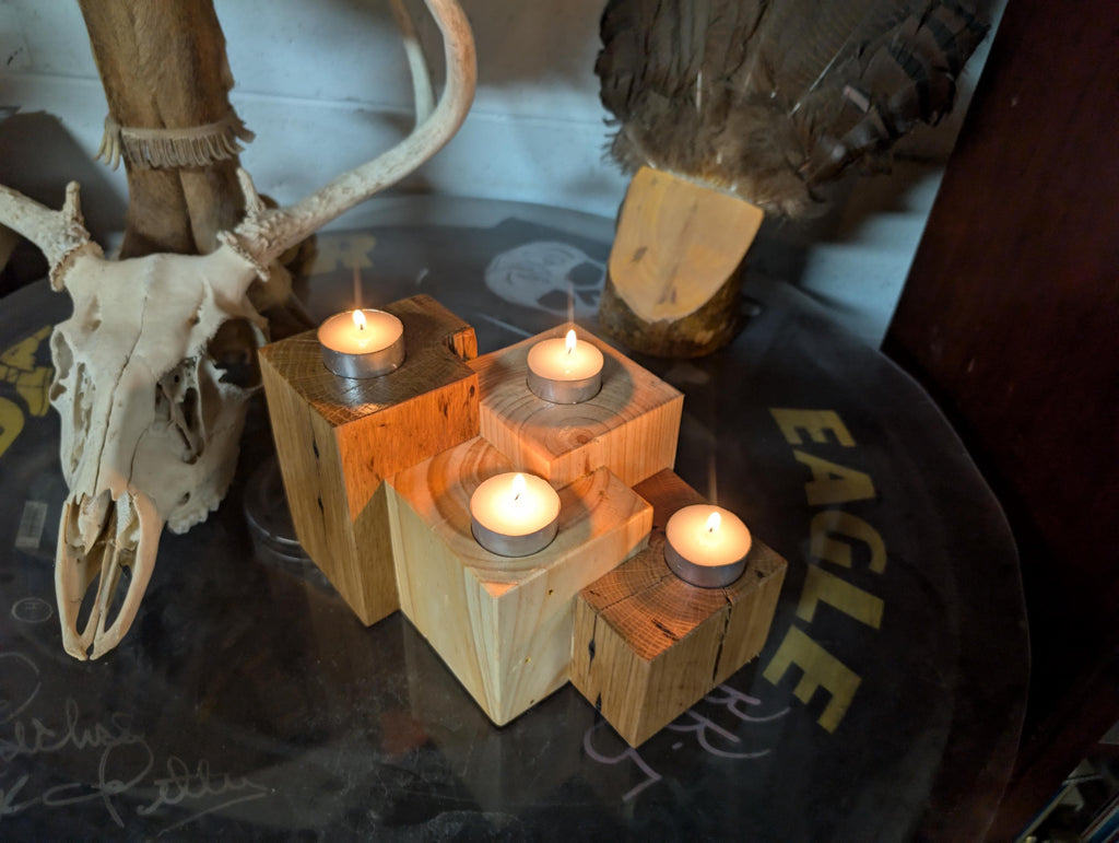 Hand Crafted 4 Tea light Candle Holder  Oak And Poplar