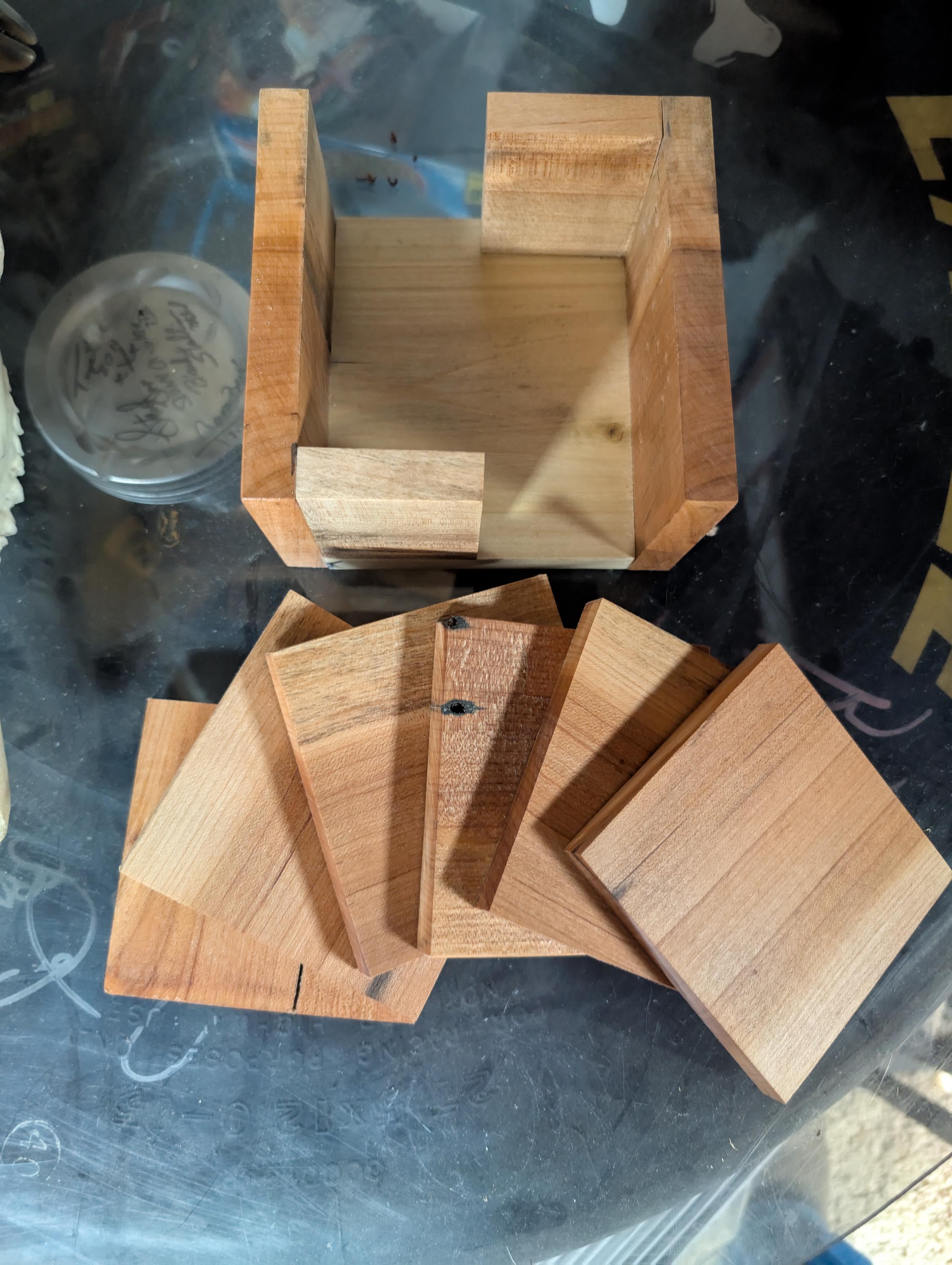 Hand Crafted Oak Coasters Set Of 6 And Holder