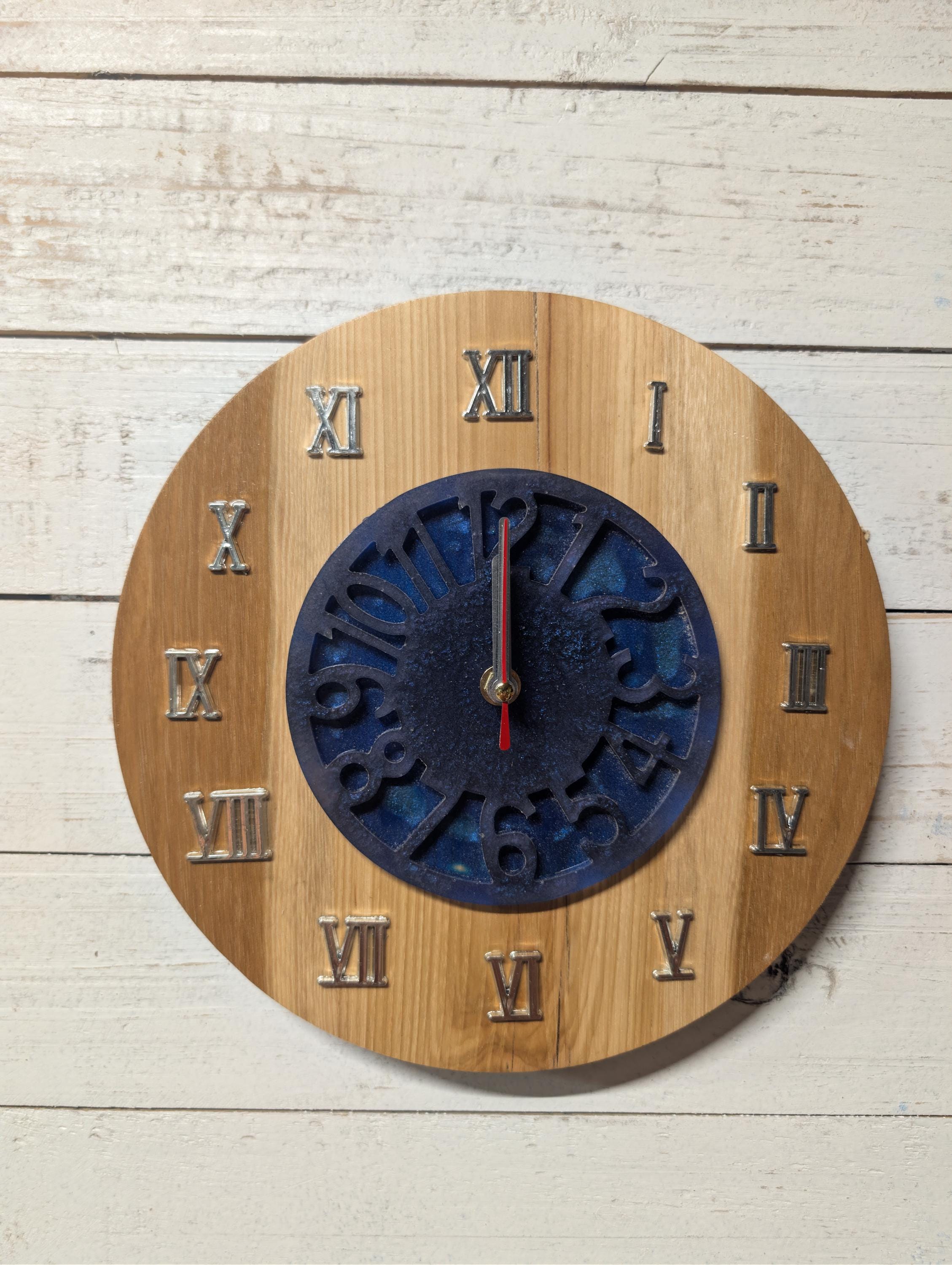 hand crafted rustic/modern clock Hickory wood and resin combo