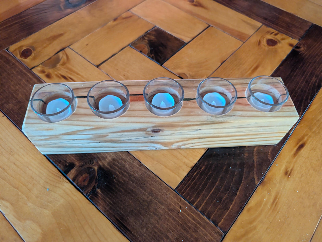 Rustic Hand Crafted Wooden Candle Holder For 5 Candles