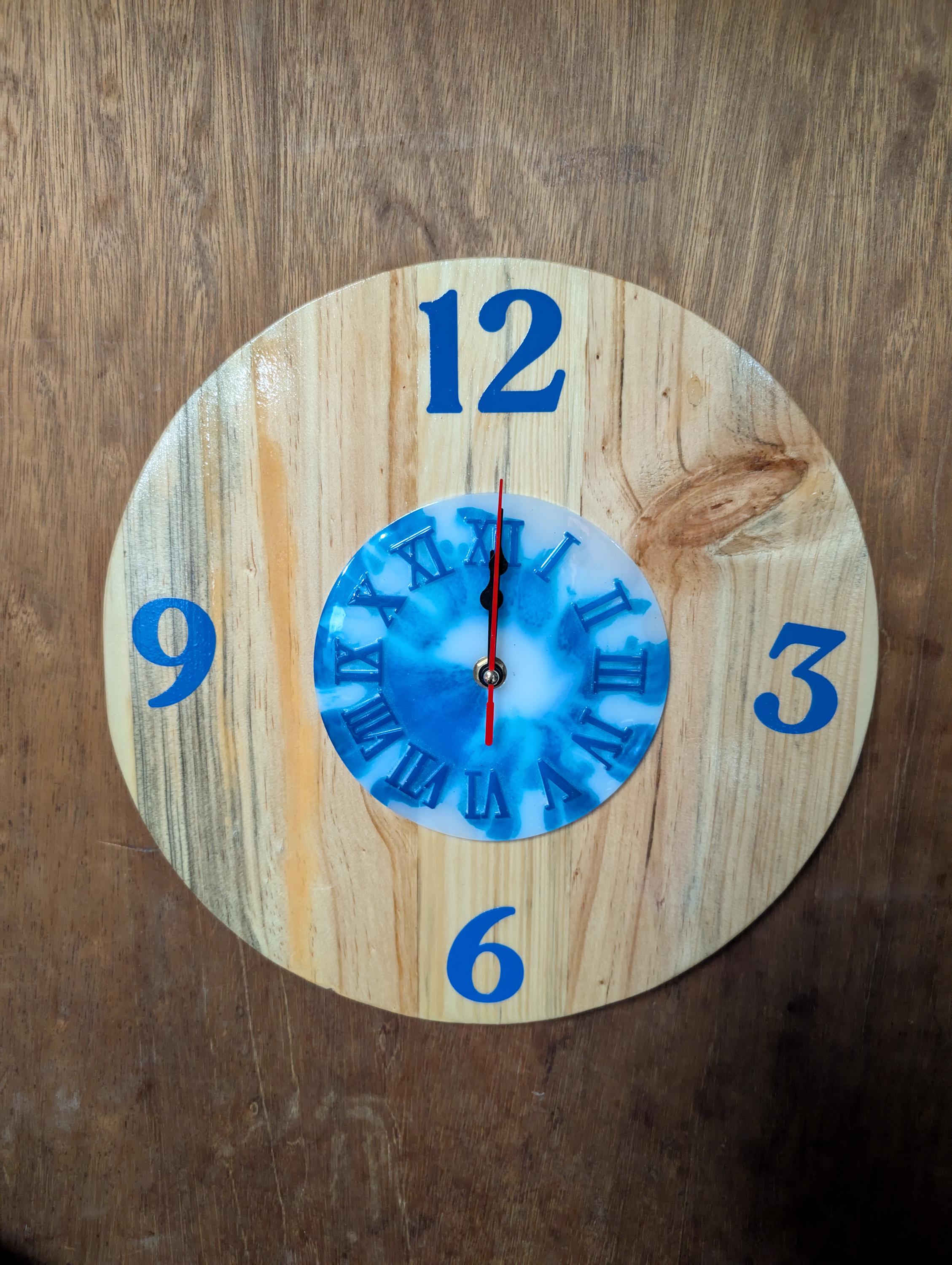 hand crafted rustic/modern clock wood and resin combo