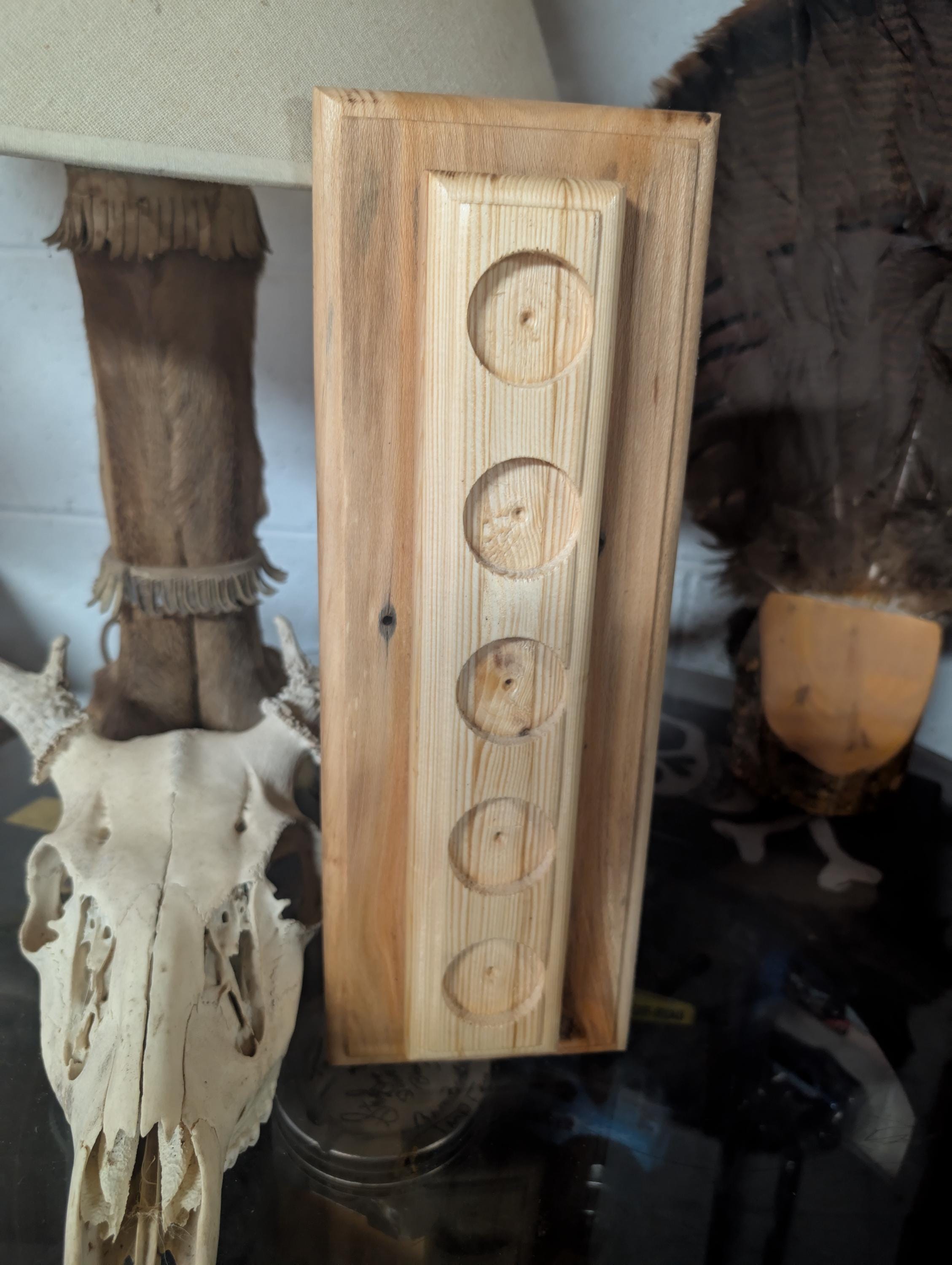 Rustic Hand Crafted Wooden Candle Holder For 5 Candles