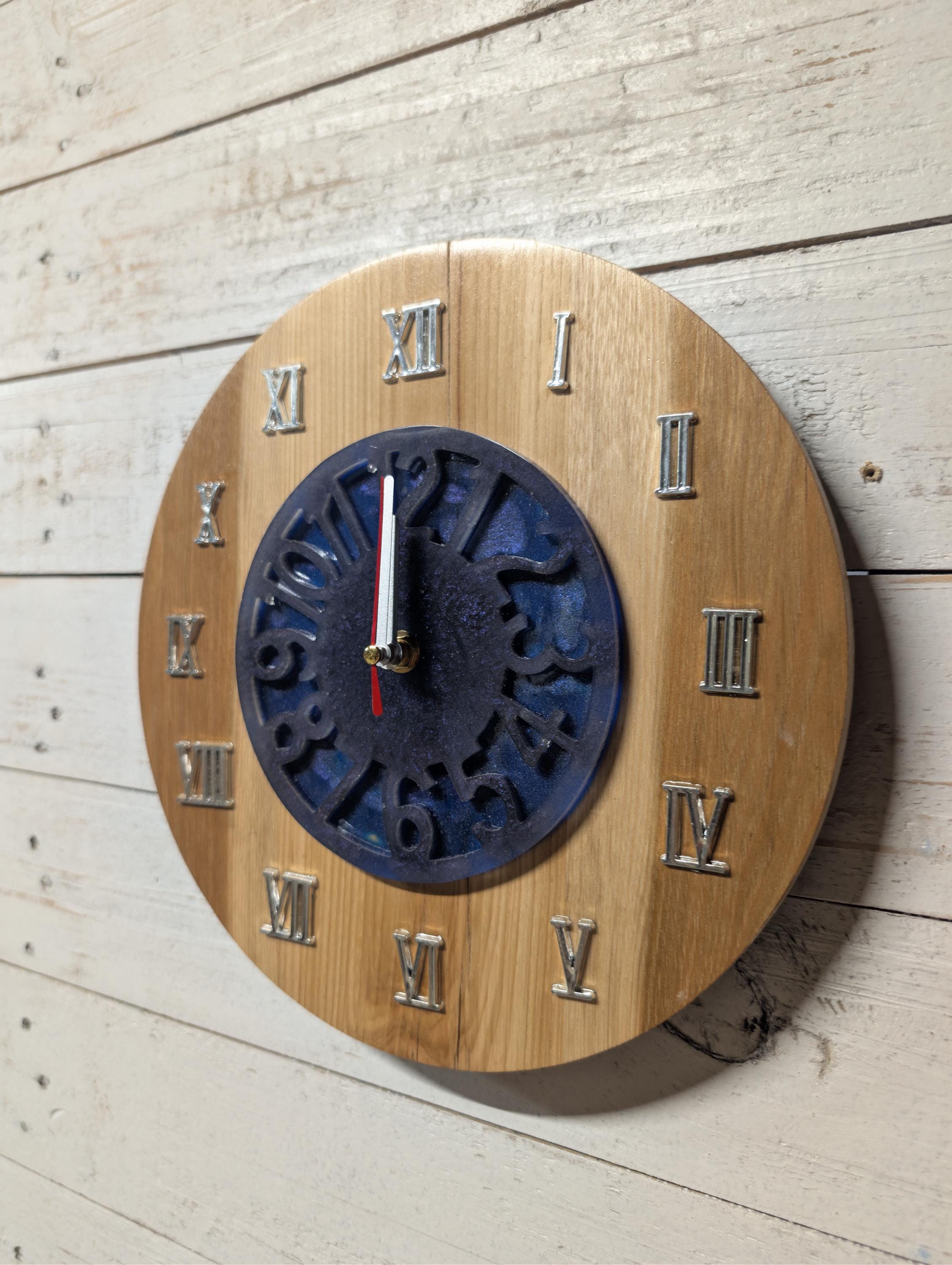 hand crafted rustic/modern clock Hickory wood and resin combo