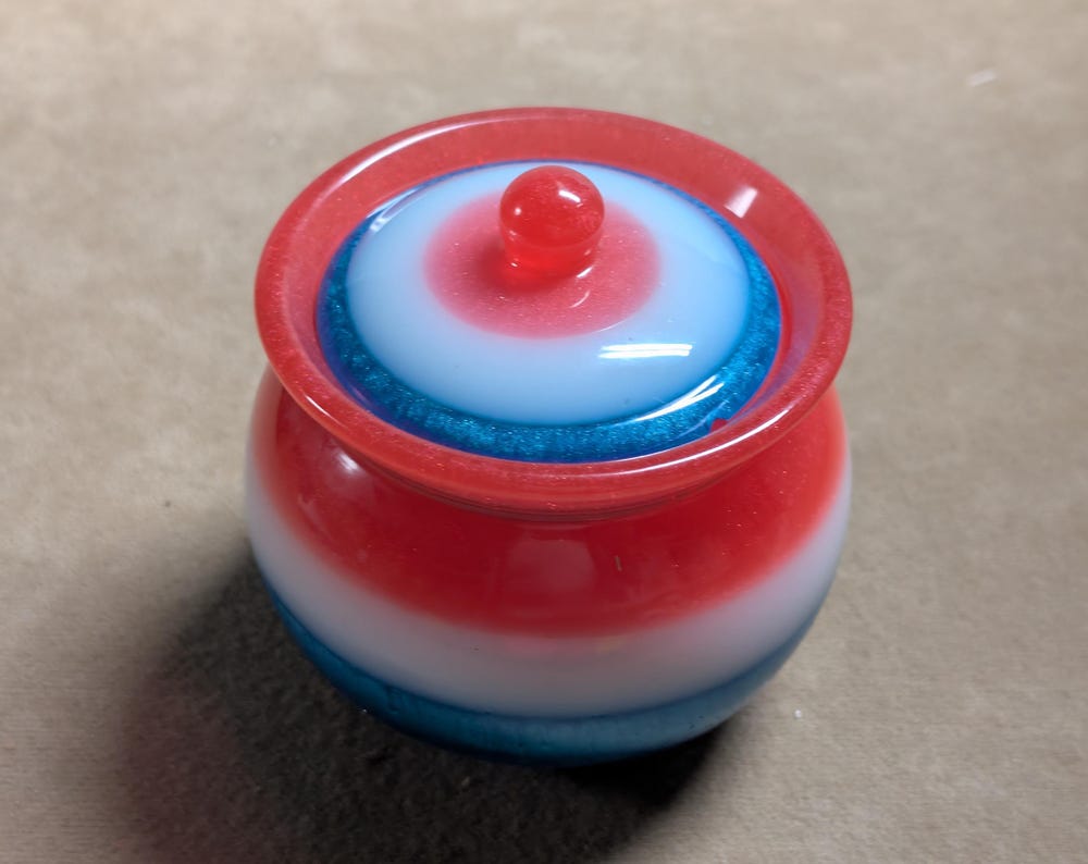 Hand Crafted Red white and blue Resin Candy Or Keepsake Jar