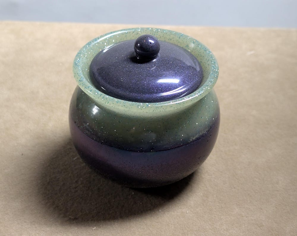 Hand Crafted Purple And Lavender Glow In The Dark Resin Candy Or Keepsake Jar