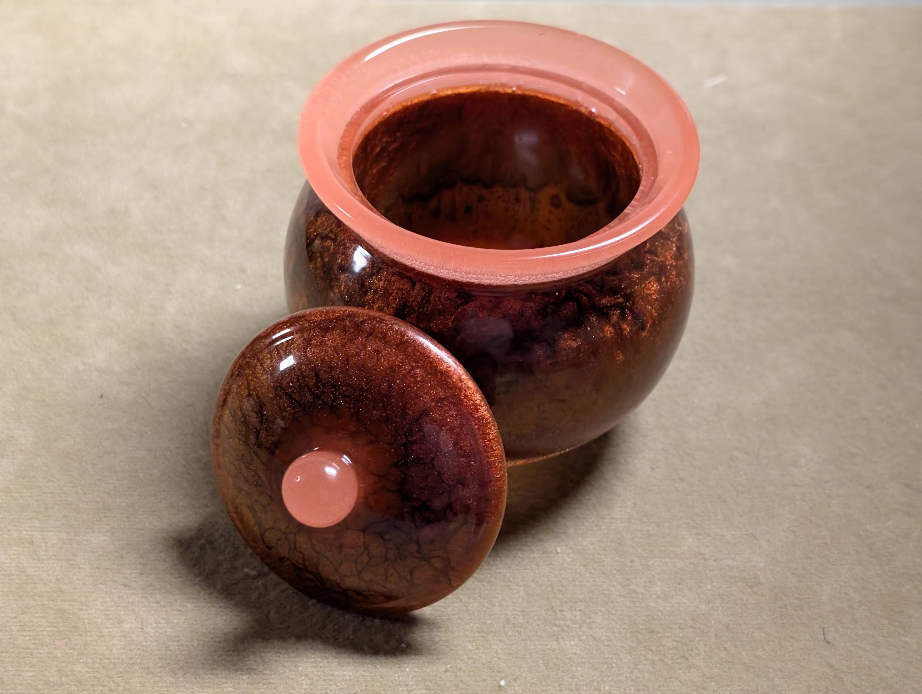 Hand Crafted Chameleon Red And Glow In The Dark pink Resin Candy Or Keepsake Jar