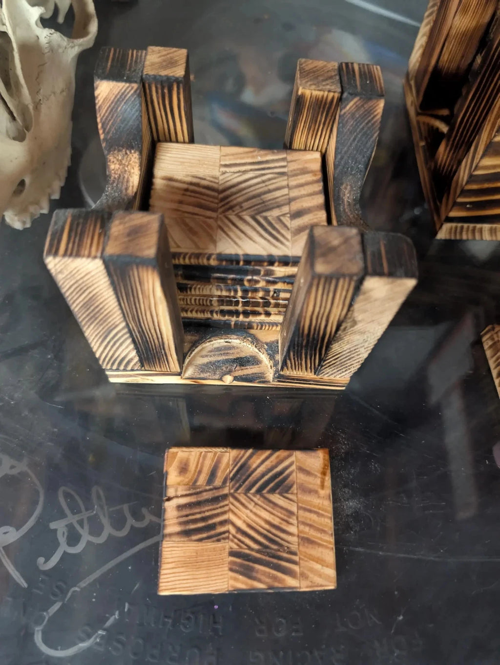 Hand Crafted Rustic Matching Set Of Regular And Shot glass Coasters With Holders